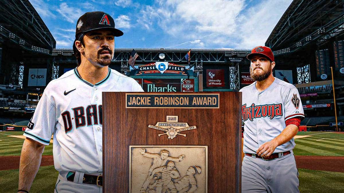 Corbin Carroll after World Series loss, NL Rookie of the Year trophy, Wade Miley in a Diamondbacks uniform