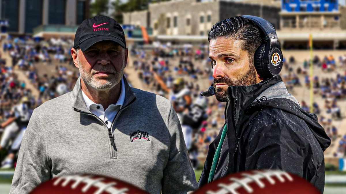 Duke football, Blue Devils, Jim Knowles, Mike Elko, Manny Diaz, Manny Diaz and Jim Knowles with Duke football stadium in the background