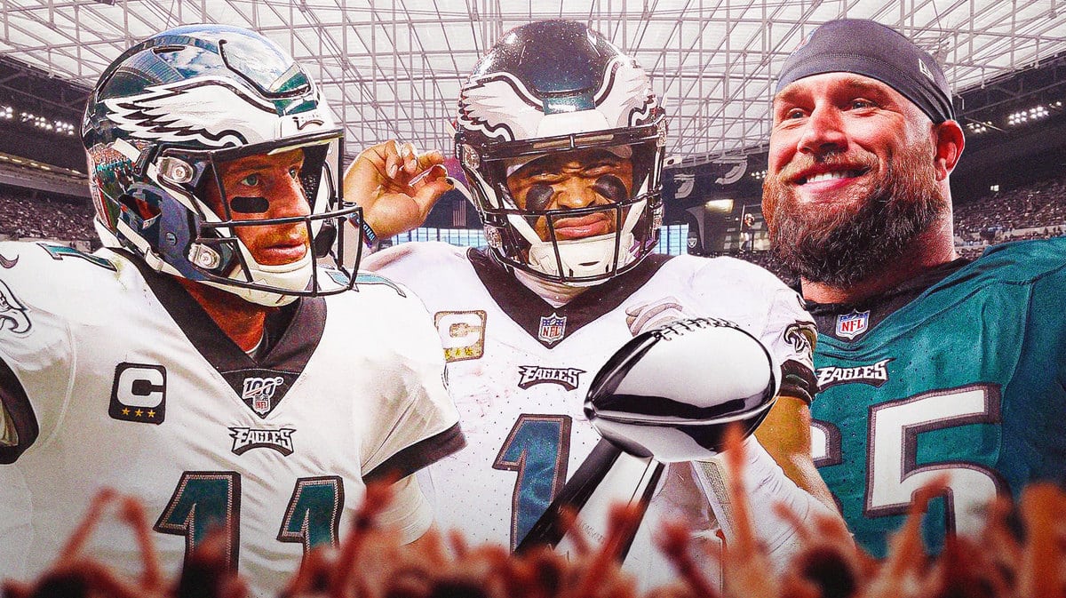 Eagles with Super Bowl trophy