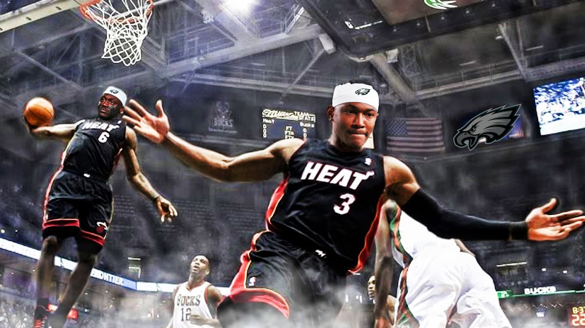 Eagles WRs AJ Brown and DeVonta Smith recreating LeBron James and Dwyane Wade's iconic dunk