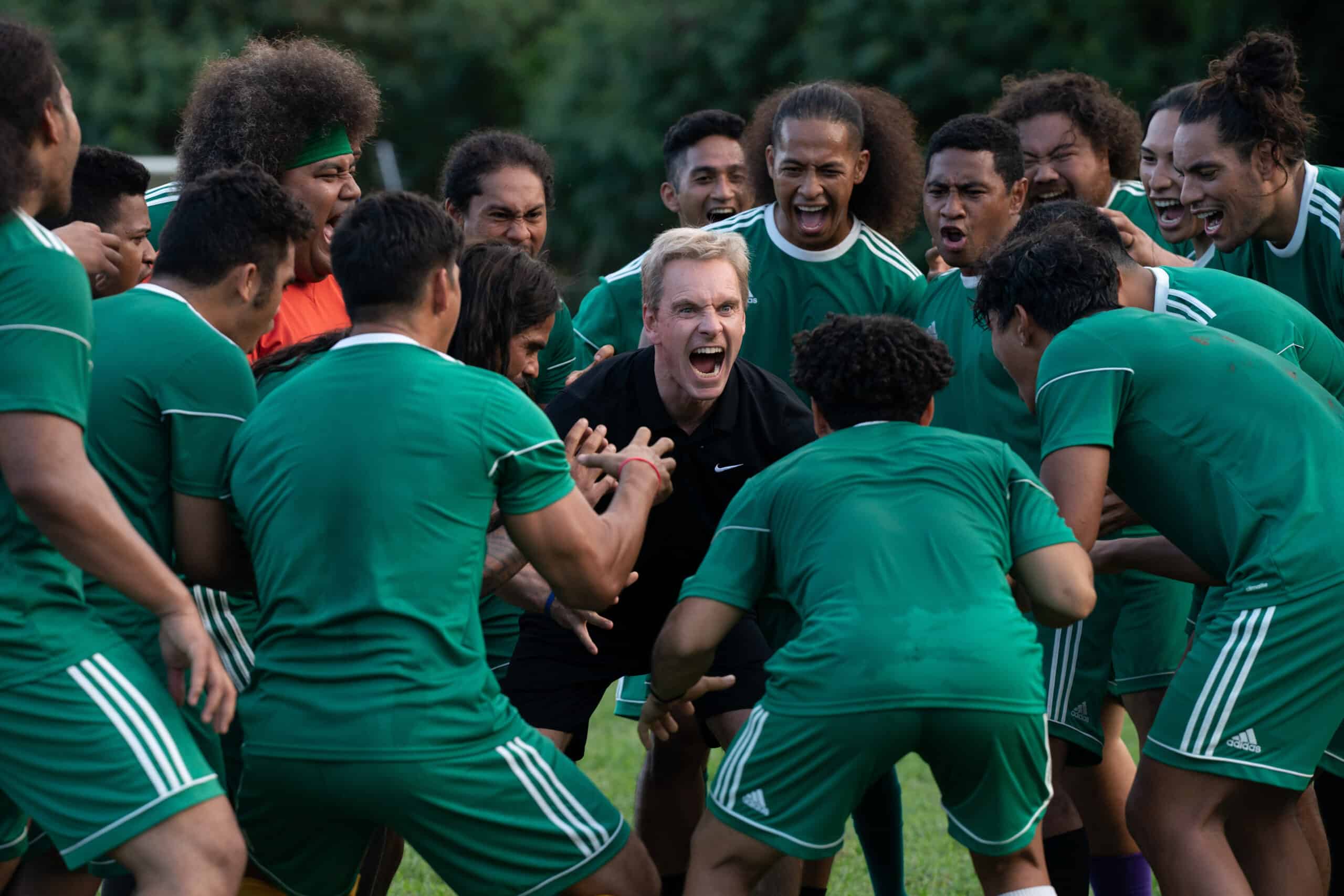 American Samoa team and Michael Fassbender in Next Goal Wins.