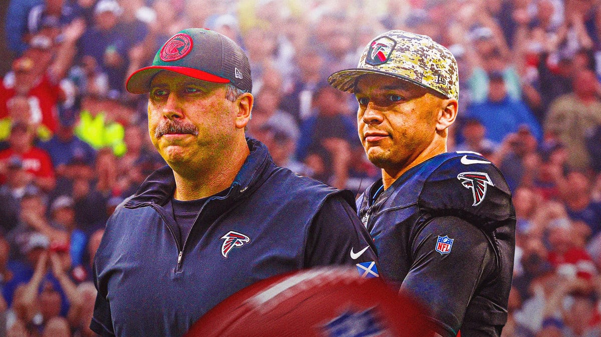 Falcons HC Arthur Smoth and QB Desmond Ridder