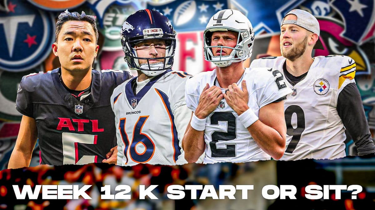 Here we have fantasy football Kickers Wil Lutz, Younghoe Koo, Daniel Carlson, and Chris Boswell with the NFL wallpaper background.