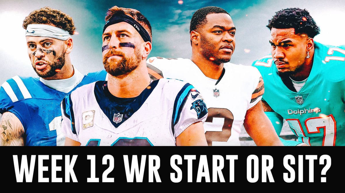 Here we have fantasy football Wide Receivers Michael Pittman, Adam Thielen, Amari Cooper, and Jaylen Waddle with the NFL wallpaper background.