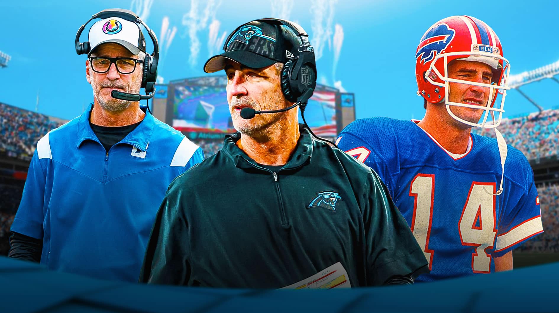 Frank Reich coaching the Colts and the Panthers and playing for the Bills.