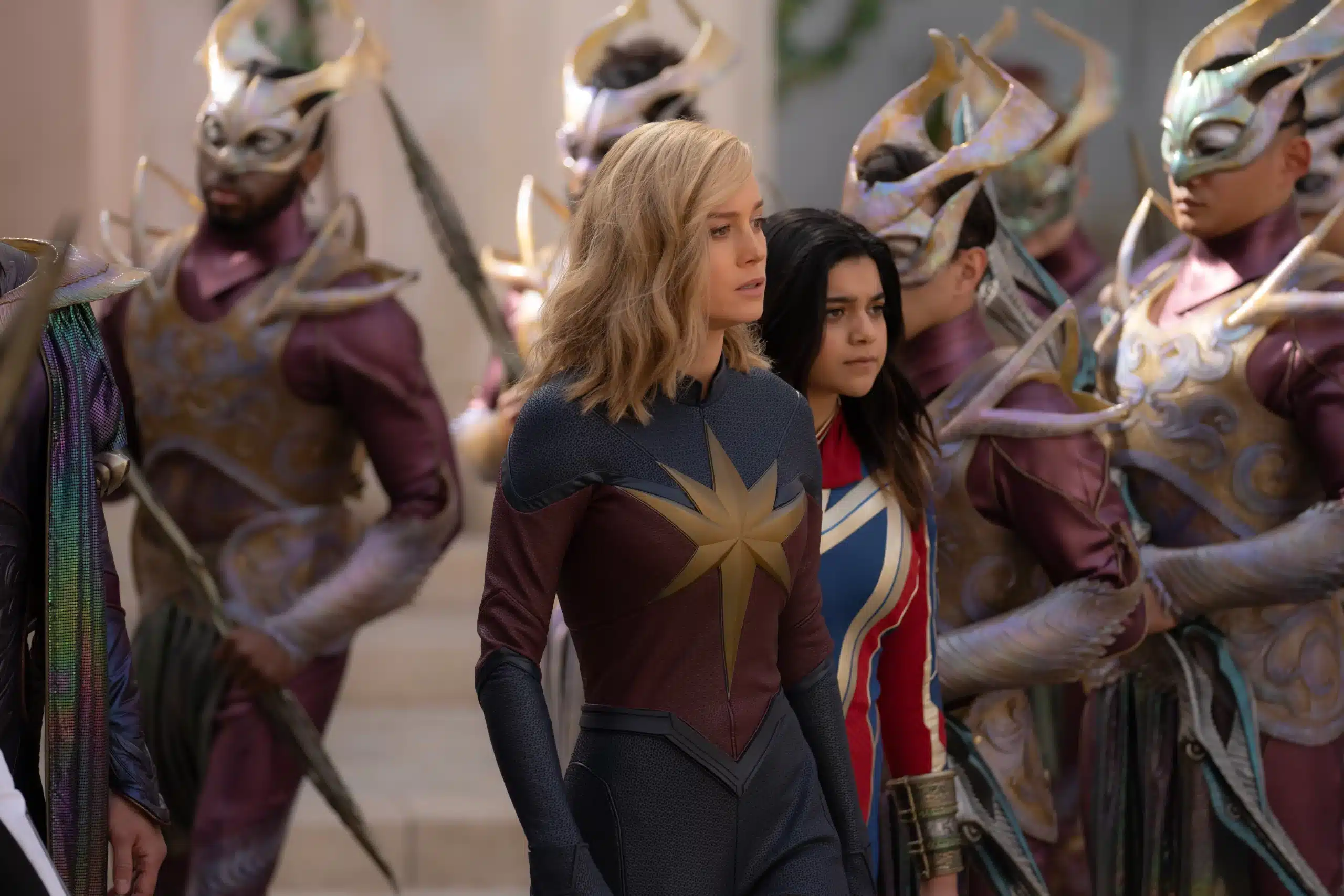 Brie Larson and Iman Vellani in The Marvels.