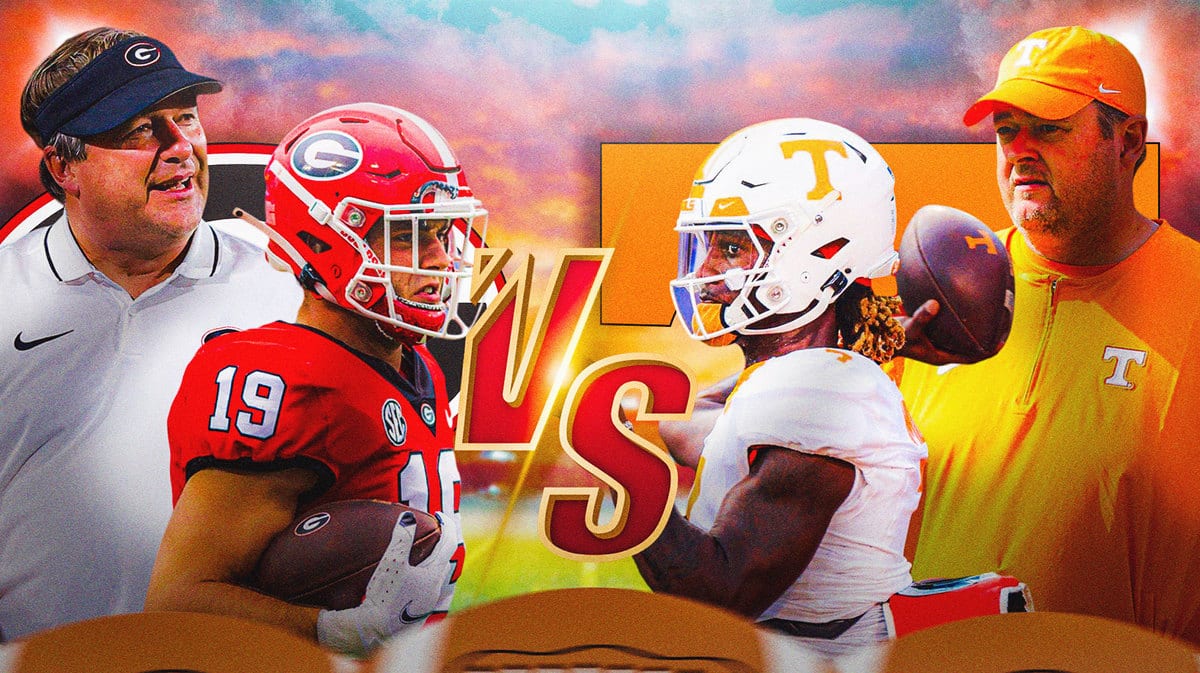 Kirby Smart, Brock Bowers, Georgia logo vs. Josh Heupel, Joe Milton, Tennessee logo