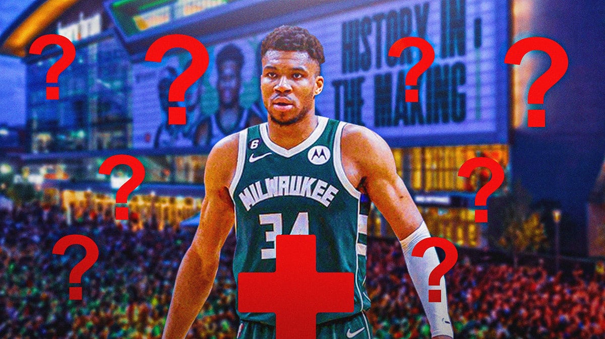 Bucks' Giannis Antetokounmpo with question marks