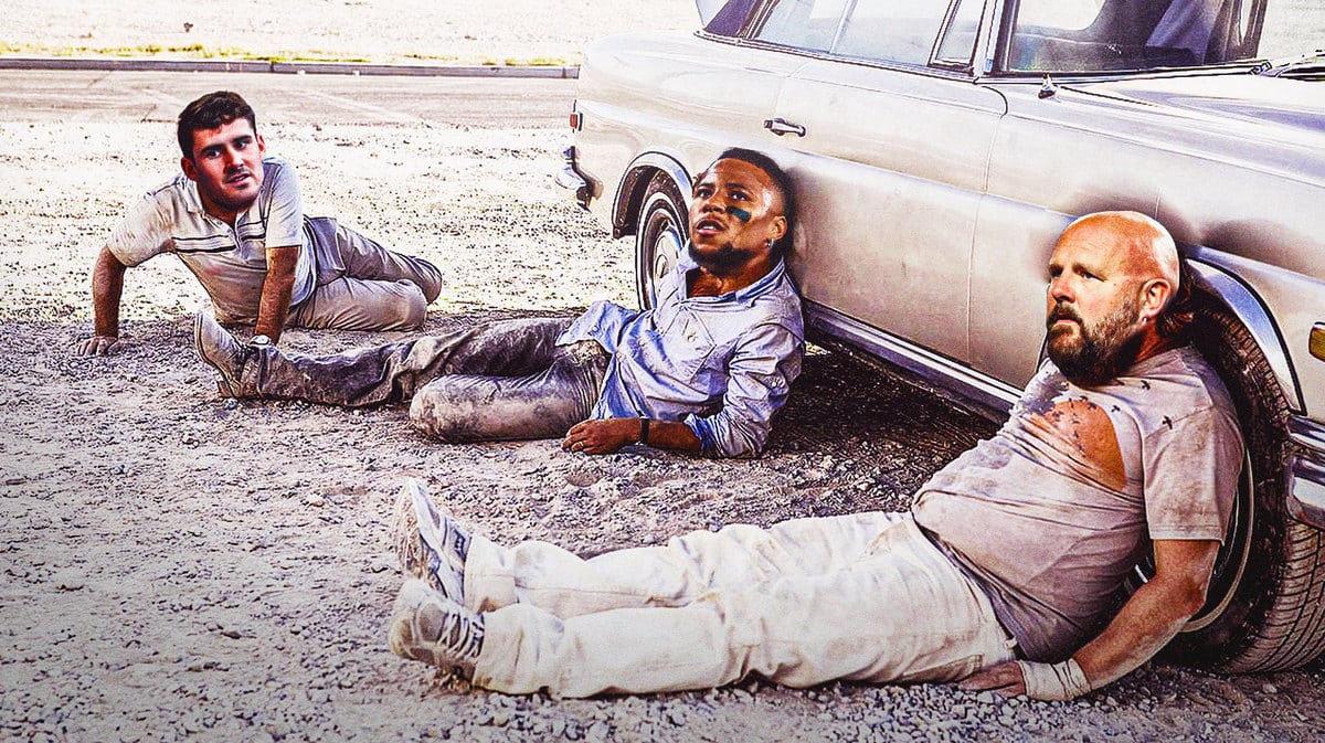 Brian Daboll, Daniel Jones, and Saquon Barkley of the Giants as the guys from Hangovers