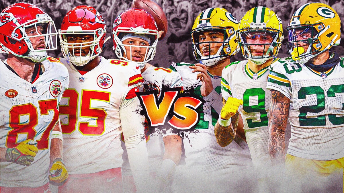 Kansas City Chiefs Chris Jones, Patrick Mahomes, and Travis Kelce VS. Green Bay Packers Christian Watson, Jordan Love, and Jaire Alexander