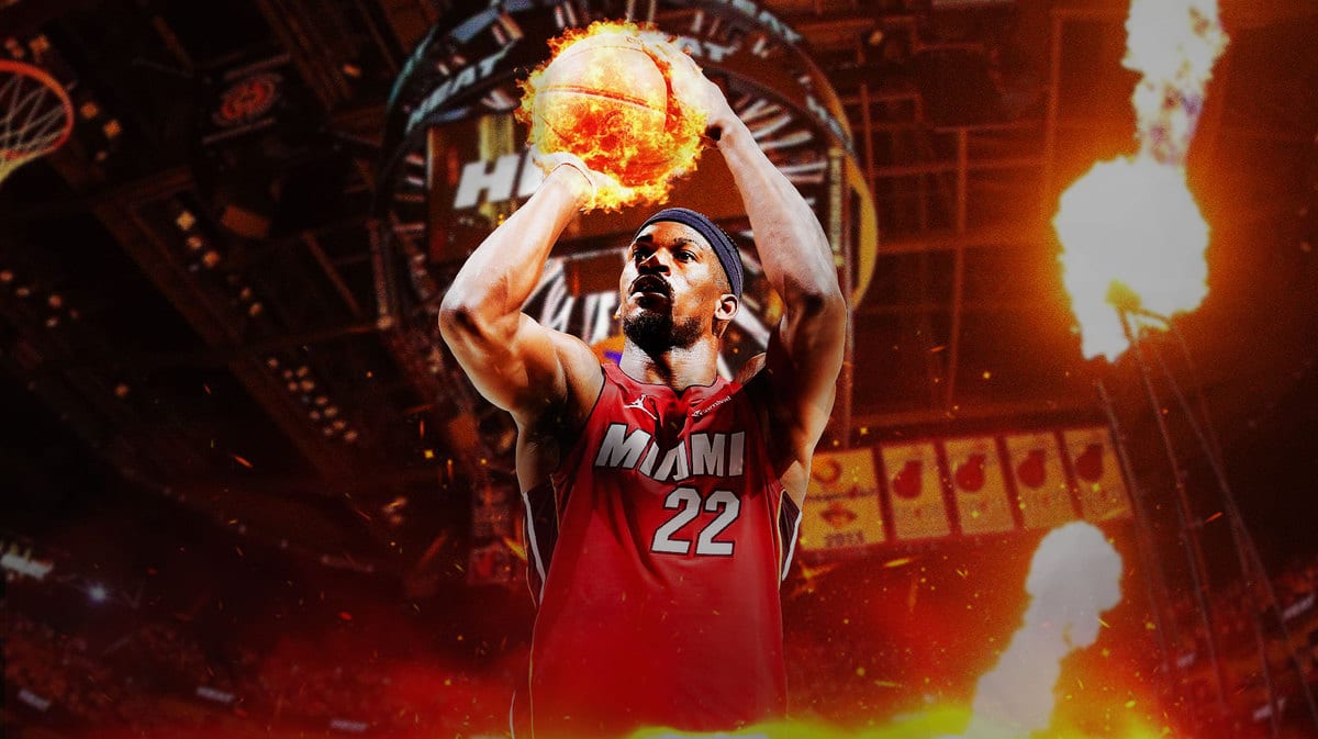 Heat star Jimmy Butler shooting the ball on fire