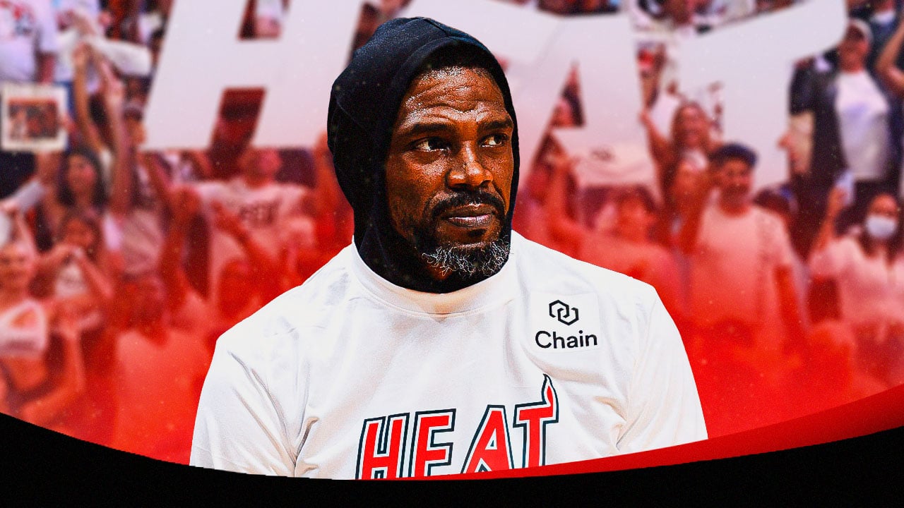 Miami Heat's new member of the front office Udonis Haslem in front of the Kaseya Center.