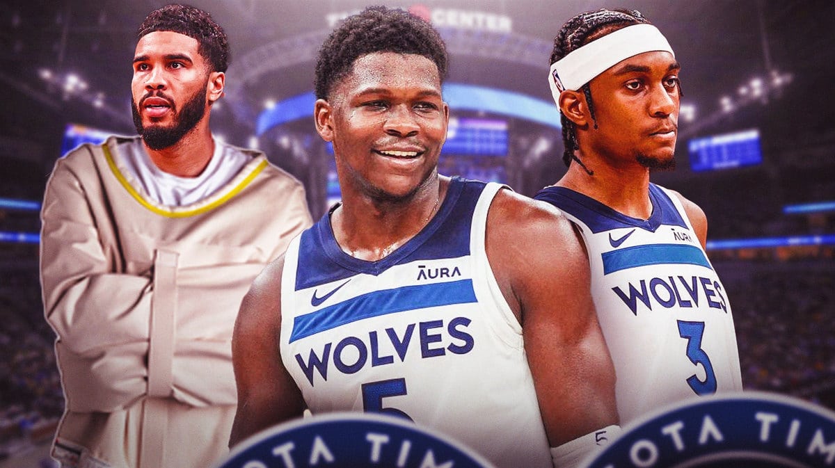 Can we do Anthony Edwards front and center, Jaden McDaniels to the right and Jayson Tatum in a straitjacket (or locked up with chains, whatever you can make work!)
