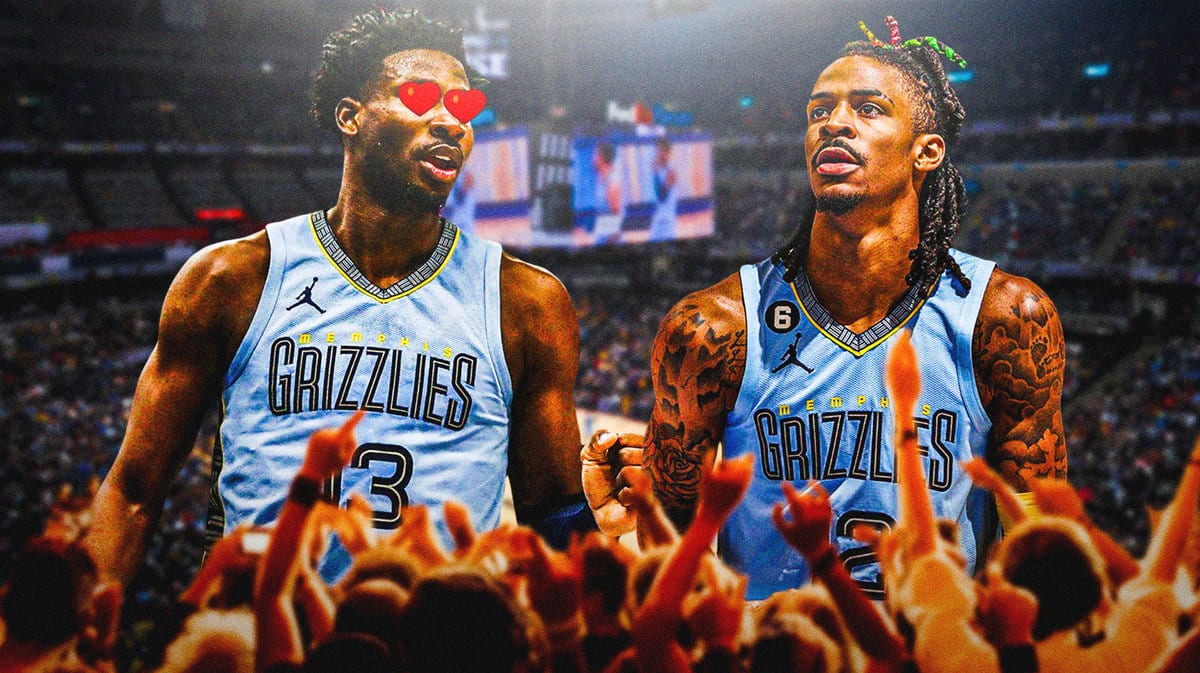 Jaren Jackson Jr. with heart eyes looking at Ja Morant