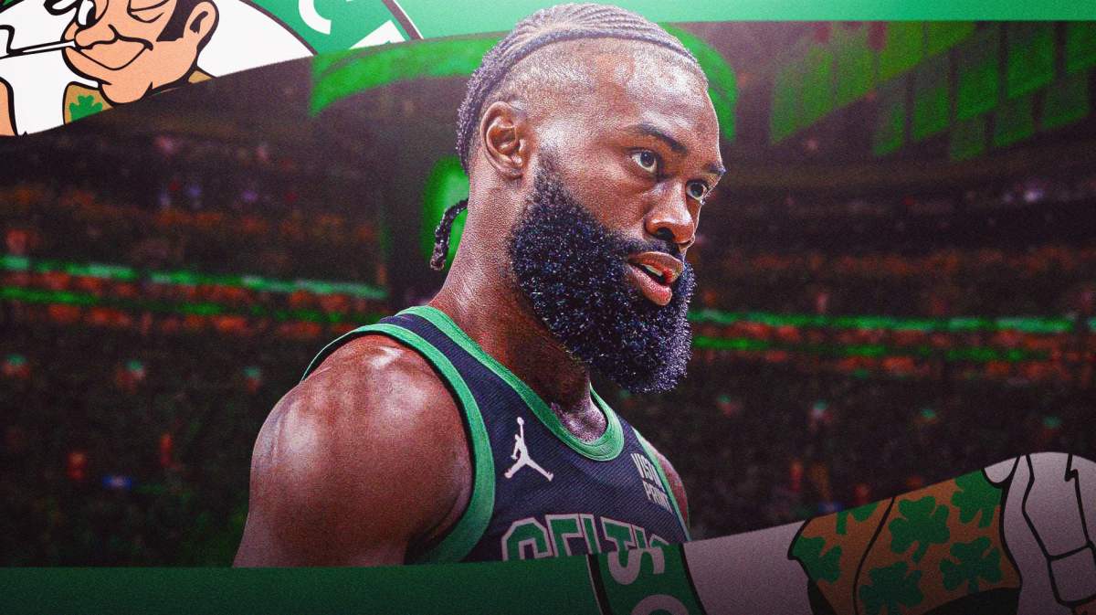 Jaylen Brown with the Celtics arena in the background