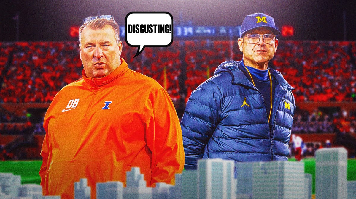 Illinois football coach Bret Bielema and Michigan football coach Jim Harbaugh