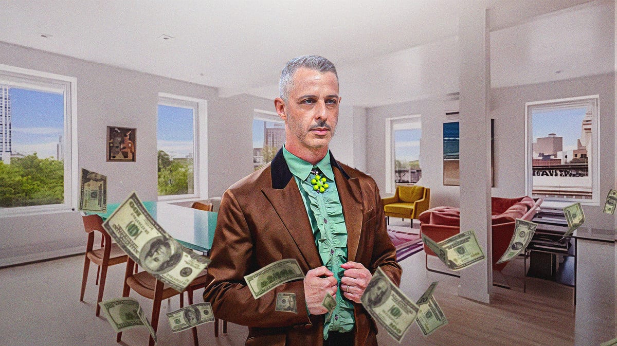 Jeremy Strong in front of his Brooklyn, N.Y., apartment.