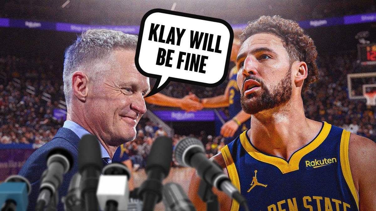 Warriors' Steve Kerr saying "Klay will be fine" next to Klay Thompson