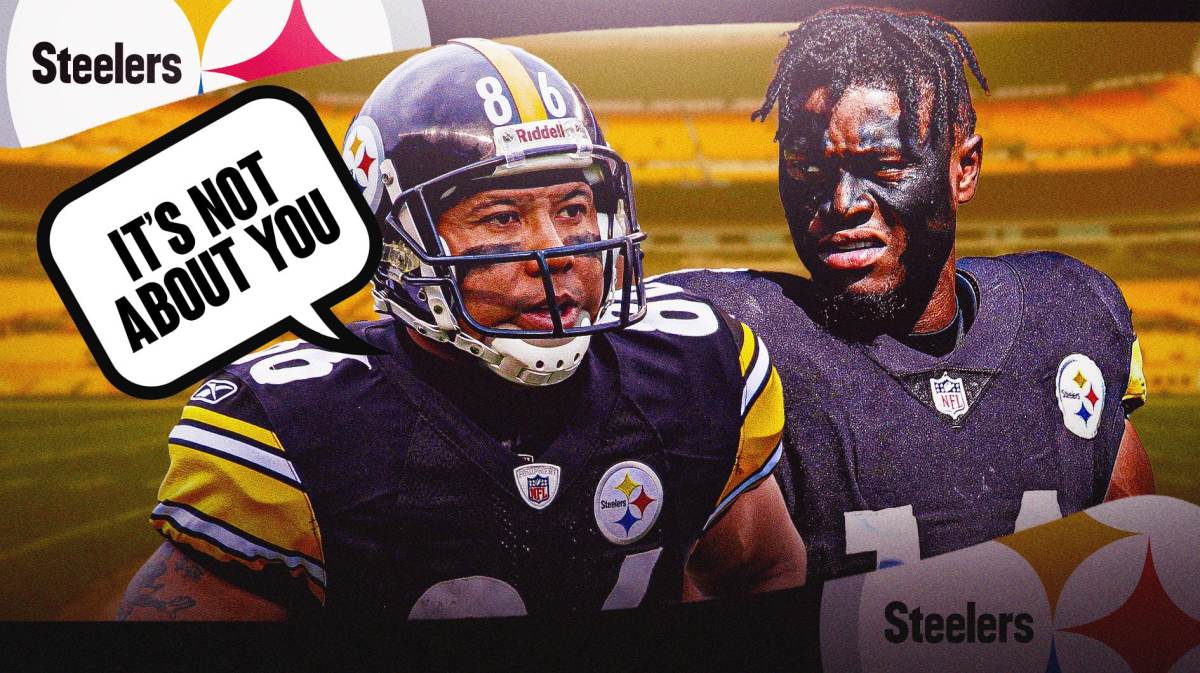 Pittsburgh Steelers legend Hines Ward on the left. Steelers receiver George Pickens on the right. Ward says to Pickens, "It's Not About You."
