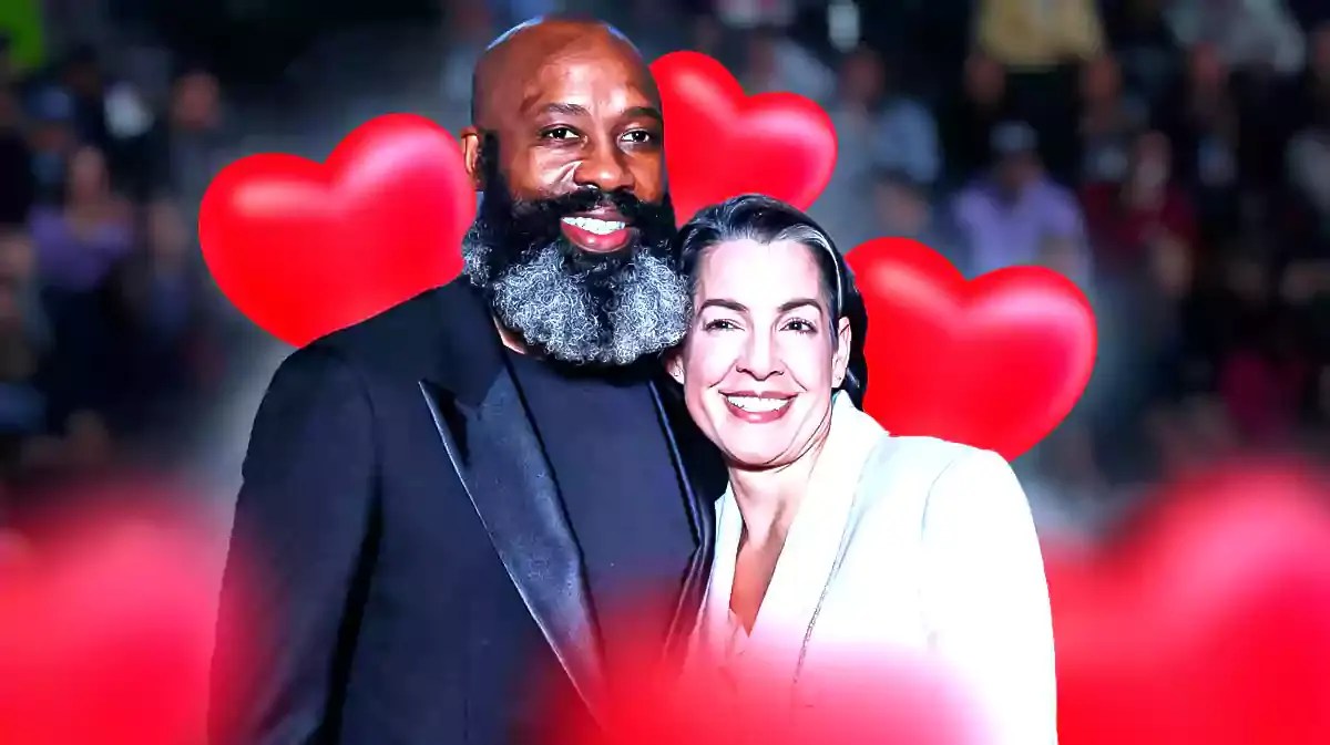 Jacque Vaughn and Laura Vaughn surrounded by hearts.