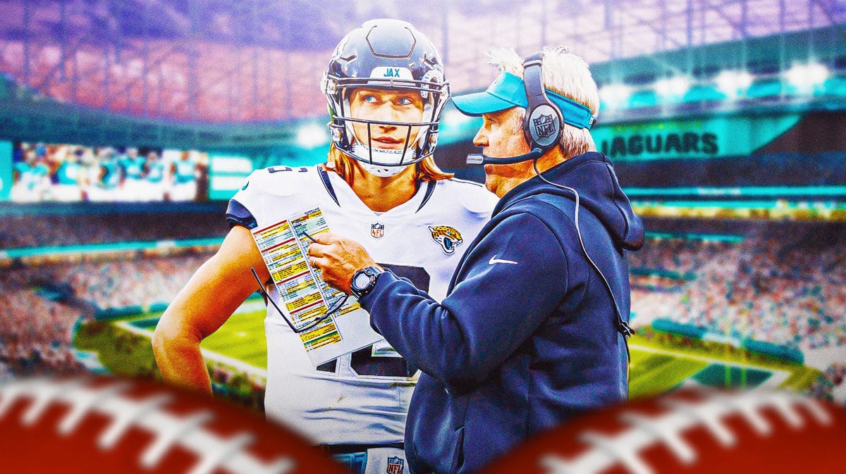 Doug Pederson Trevor Lawrence in front of Jaguars stadium