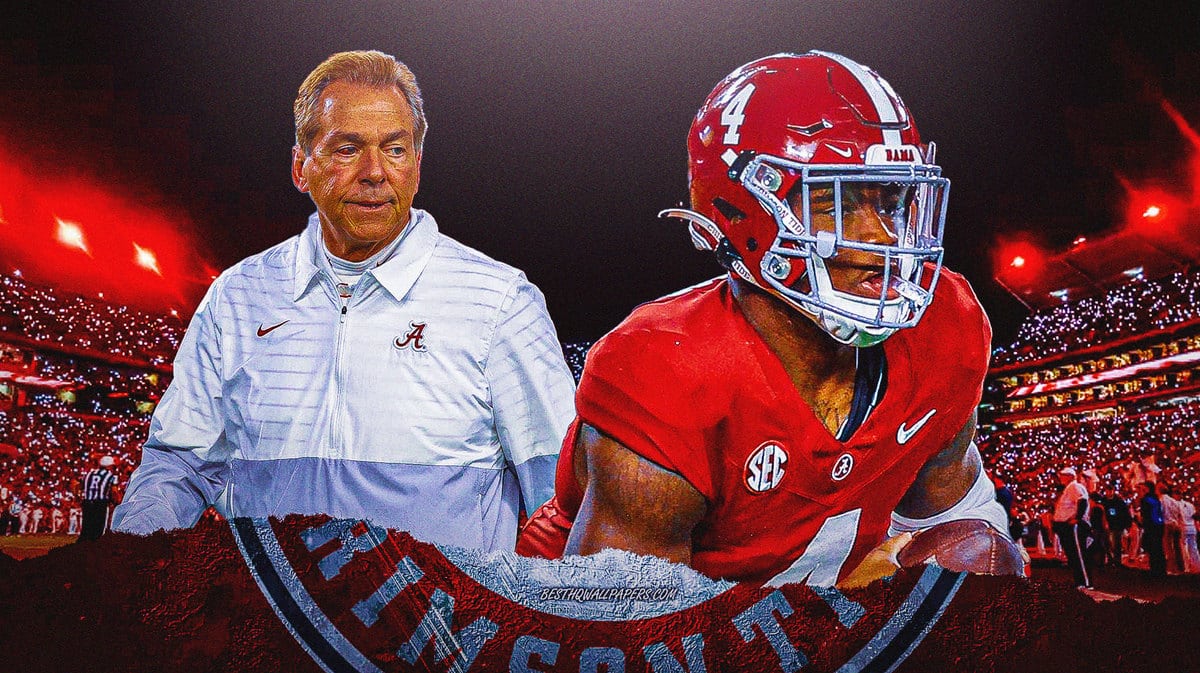 Photo: Jalen Milroe and Nick Saban in Alabama gear smiling