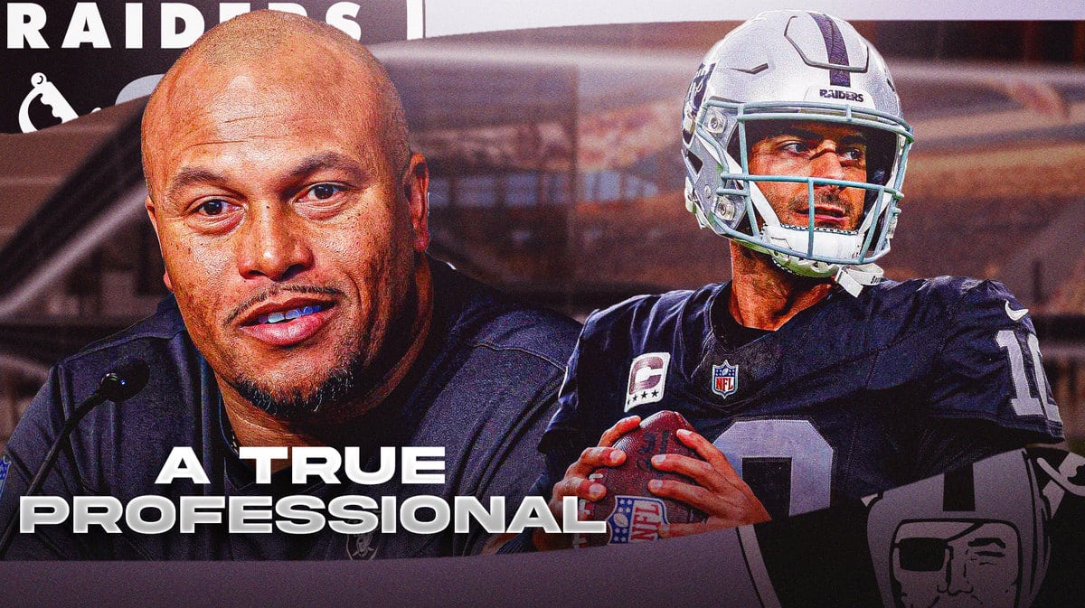 Jimmy Garoppolo looking serious in Raiders jersey, Antonio Pierce coaching Raiders saying “A true professional”