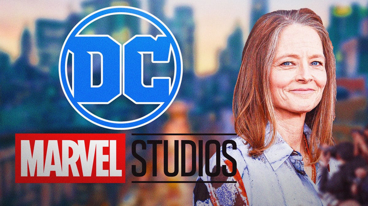 Marvel Studios (MCU) and DC logo next to Jodie Foster.