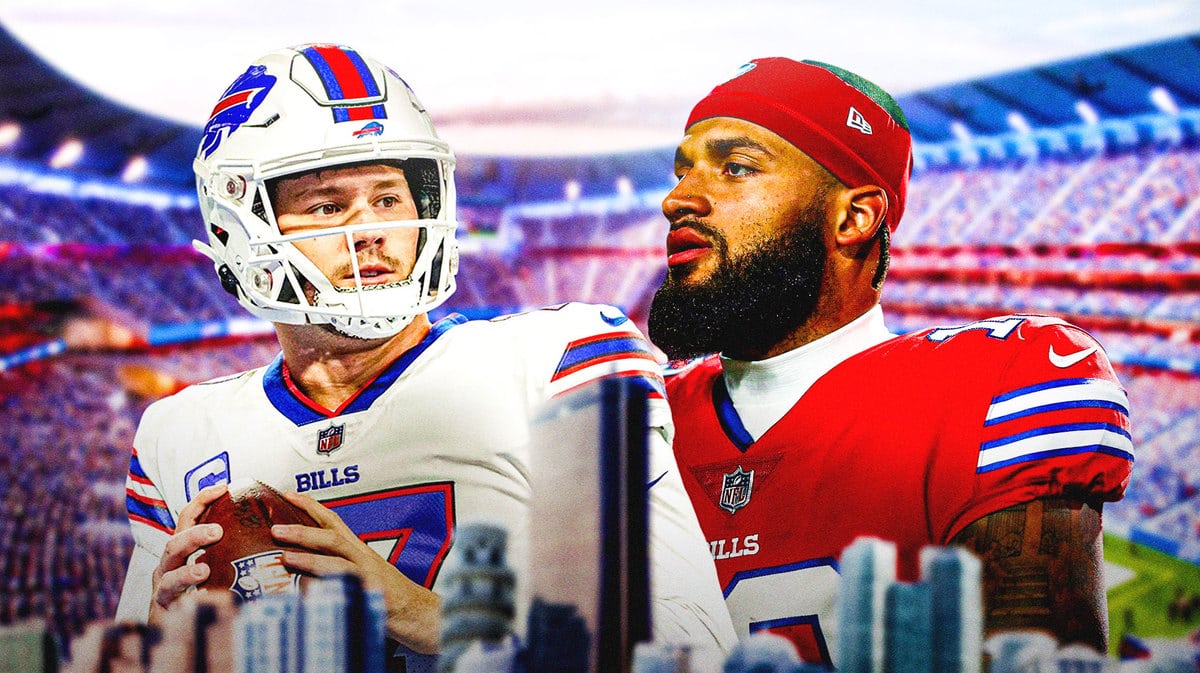 Bills QB Josh Allen loking at WR Gabe Davis after his goose egg vs Bengals.