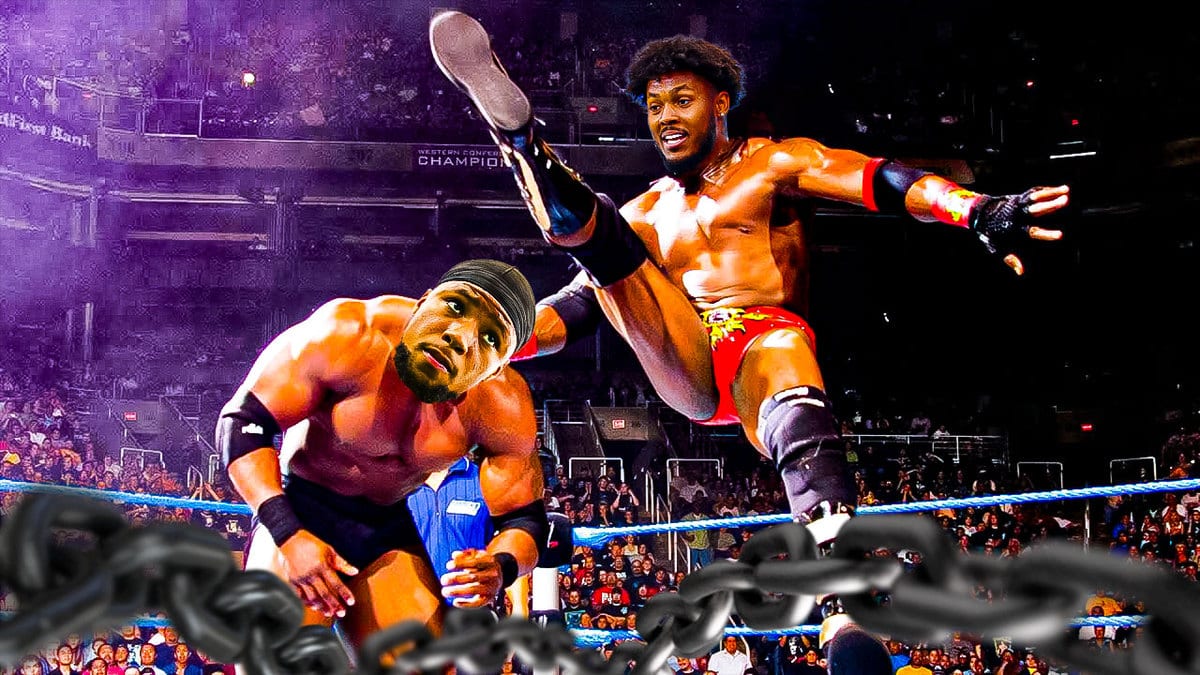 Josh Jacobs of the Raiders and Saquon Barkley of the Giants as wrestlers