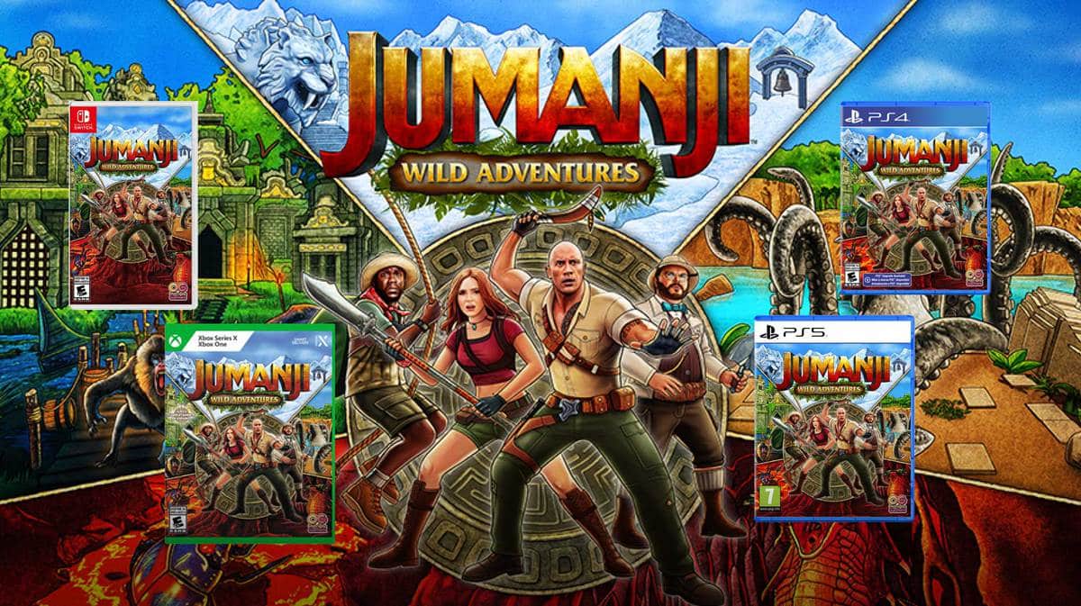 Jumanji: Wild Adventures key visual release date with PS4, PS5, Switch, and Xbox Series X game covers
