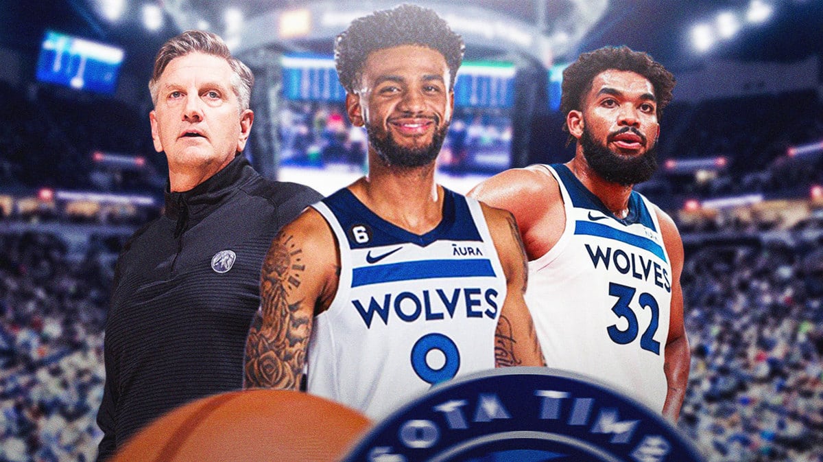 Timberwolves' Karl-Anthony Towns, Nickeil Alexander-Walker and Chris Finch after Jazz win