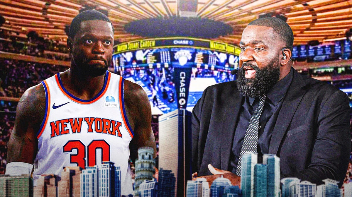 Thumb: Julius randle with head down. Kendrick Perkins screaming at the knicks star.