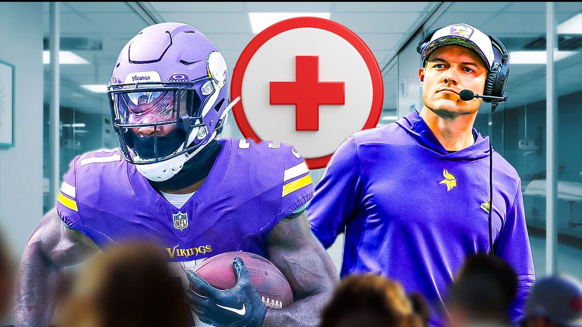 Minnesota Vikings running back Cam Akers and head coach Kevin O'Connell