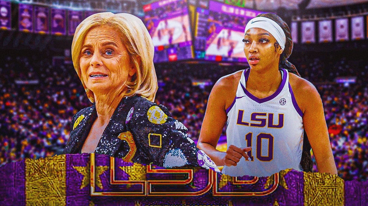 LSU women's basketball coach Kim Mukey and LSU women's basketball player Angel Reese
