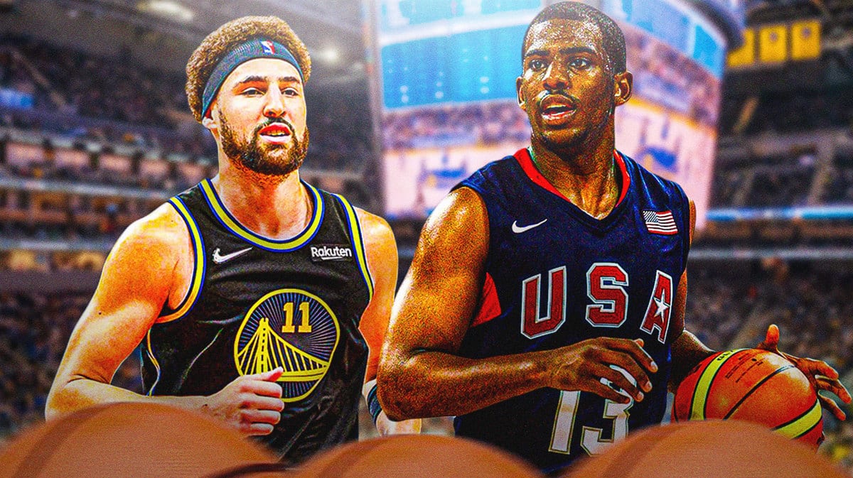Klay Thompson next to Chris Paul