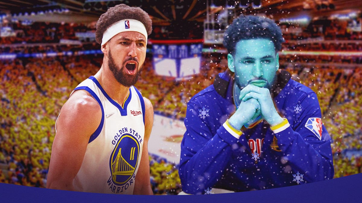 Klay Thompson hyped up vs. the Kings, with Klay Thompson being cold-blooded on the side with snow falling over him
