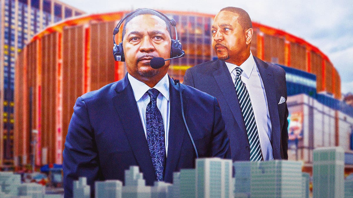 Mark Jackson in front of Knicks Madison Square Garden