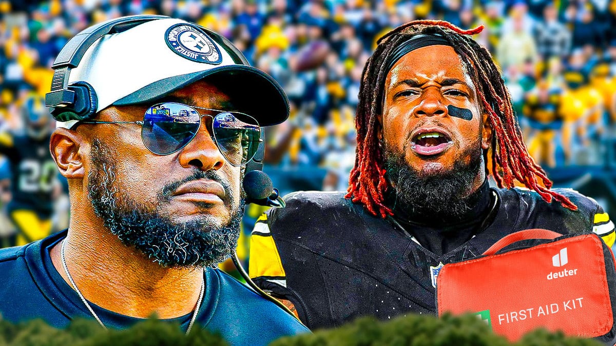 Kwon Alexander with a first aid kit, Mike Tomlin next to him