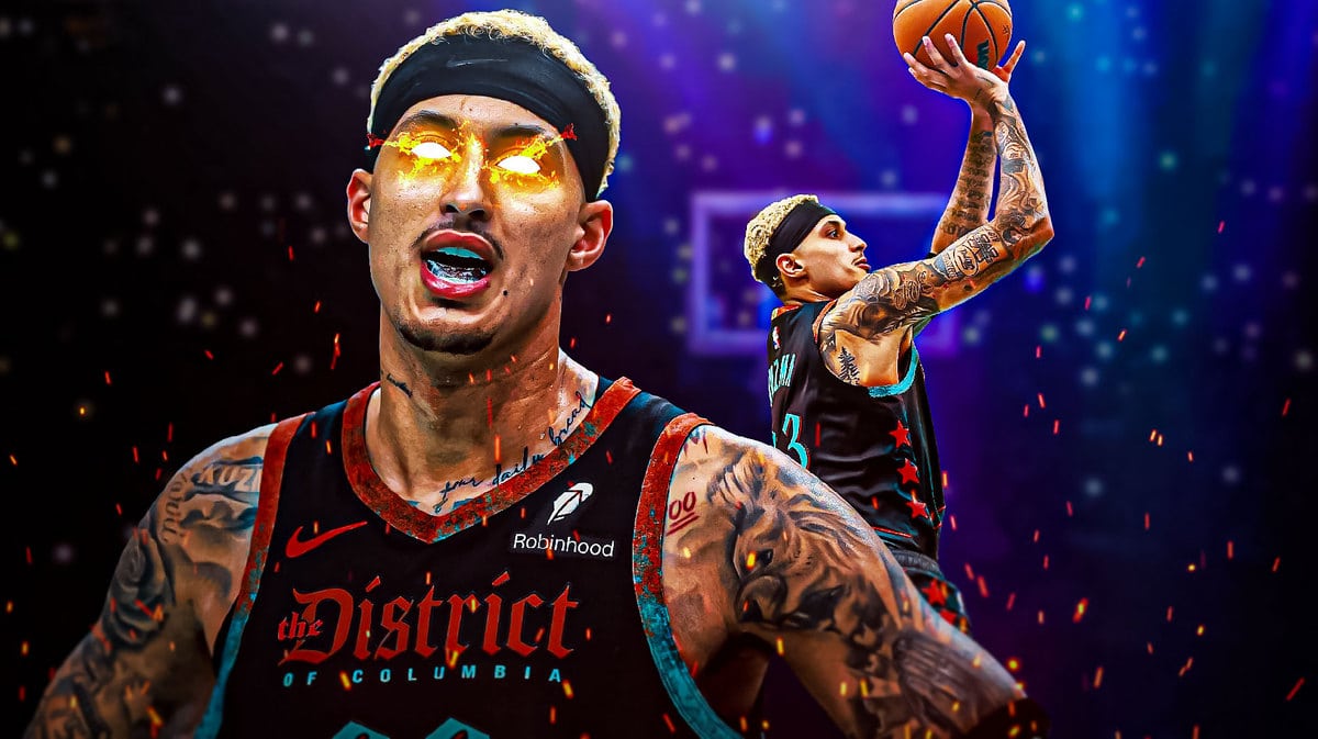 multiple ACTION shots of Kyle Kuzma (Wizards) with fire in eyes in one of them