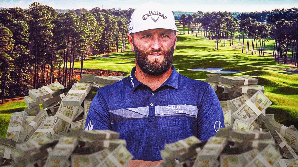 Jon Rahm surrounded by money