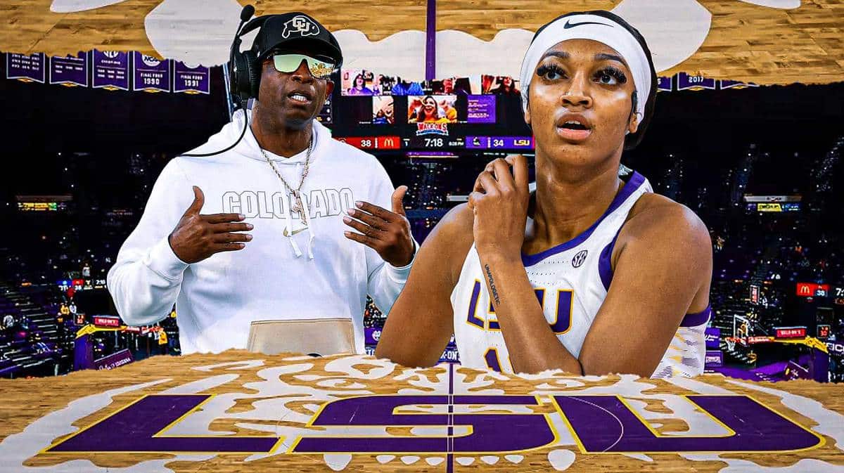 Deion Sanders and LSU women's basketball forward Angel Reese