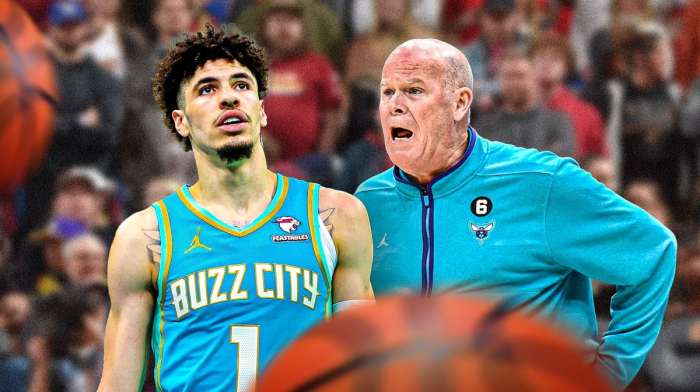 Hornets guard LaMelo Ball next to head coach Steve Clifford