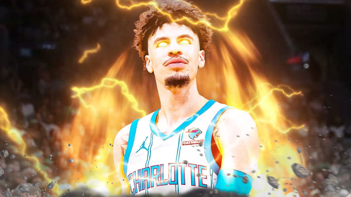 Hornets' LaMelo Ball with fire aura