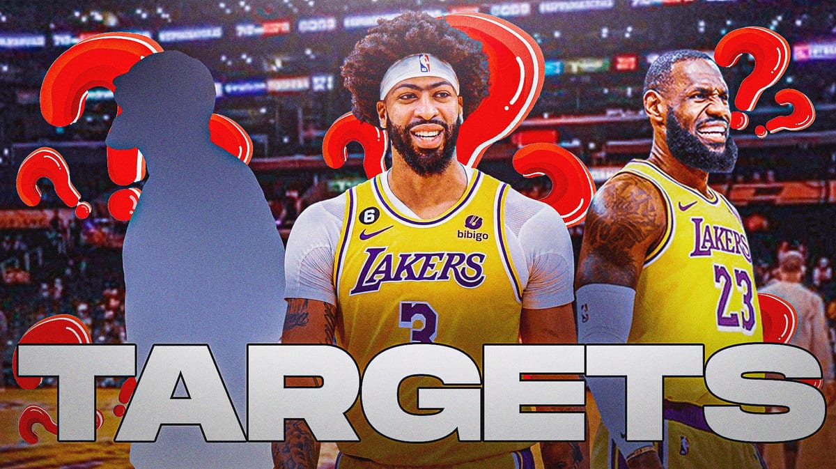 Anthony Davis and LeBron James in the middle, two Mystery Players around them, and question marks (❓) in the background.