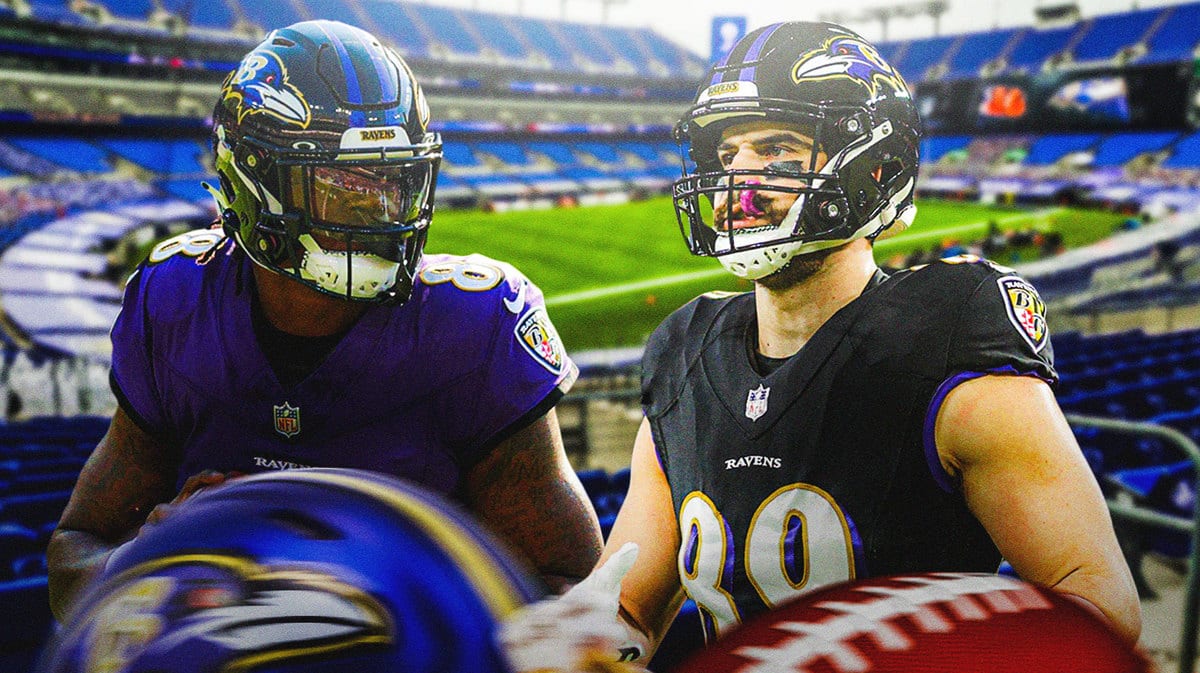 Lamar Jackson looking sad with Mark Andrews next to him.