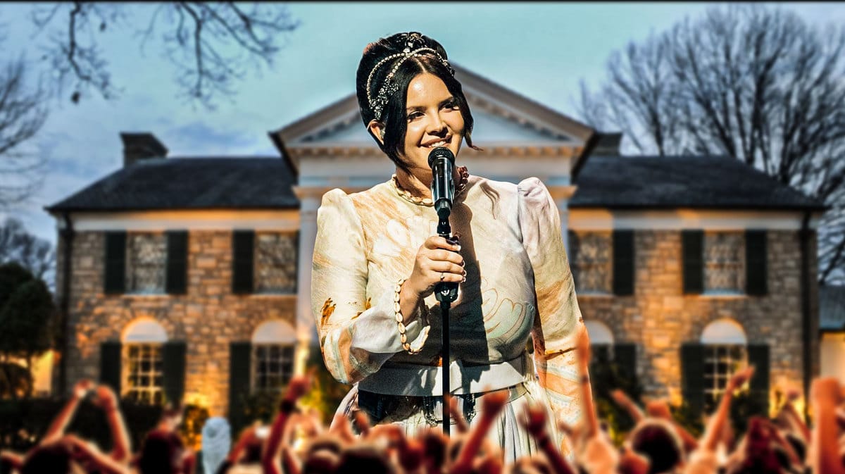 Lana Del Rey in front of Graceland with fans.
