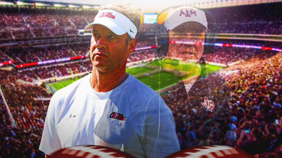 Ole Miss coach Lane Kiffin on the left, Texas A and M coach Jimbo Fisher on the right.
