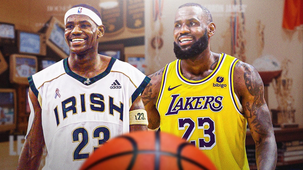 Lakers LeBron James in front of his museum