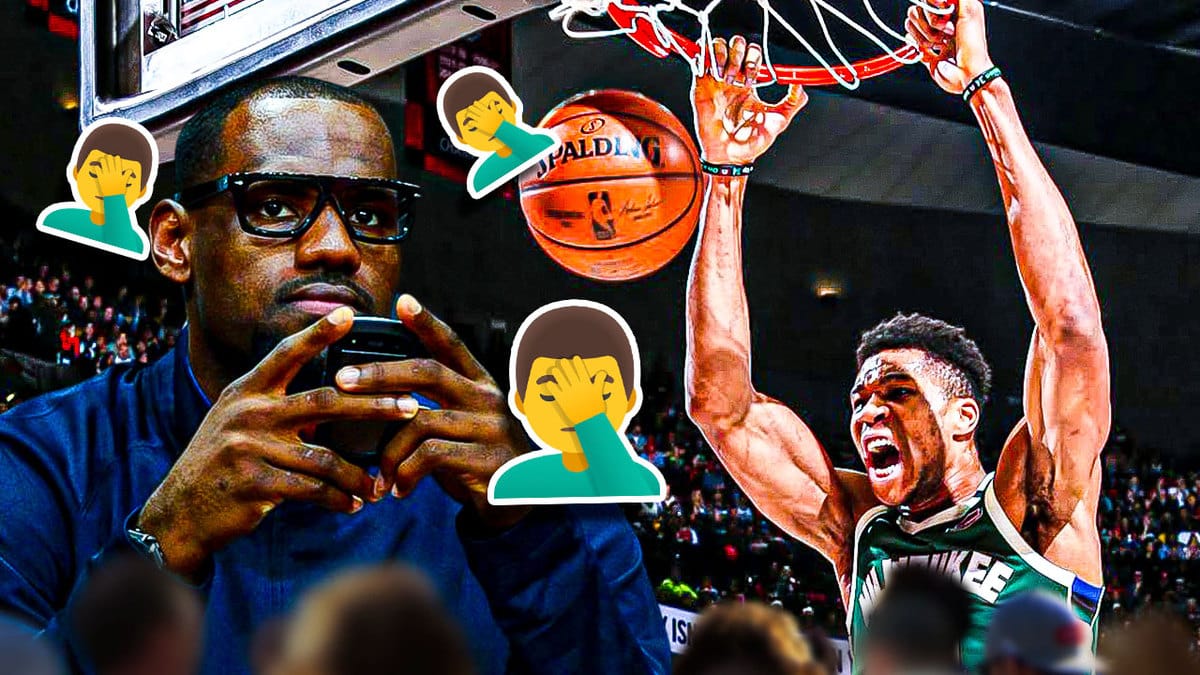 Giannis Antetokounmpo and LeBron James facepalm